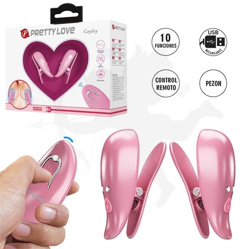 Pinzas para Pezones Rosa con 10 Modos de Vibración y Control Remoto